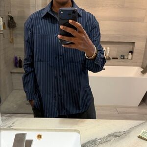 ALO Yoga Navy Pinstripe Button Down Shirt - worn ONCE
